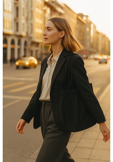 Siyah Çok Amaçlı Premium Oversize Düz Orta Boy Kanvas Kadın El Ve Omuz Çantası Siyah