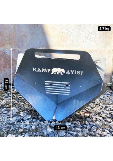 Kamp Ayısı Campytri Grill Max : Katlanabilir Izgara Mangal - 2mm Galvaniz Çelik, Taşıma Çantalı Özel Tasarım Gri