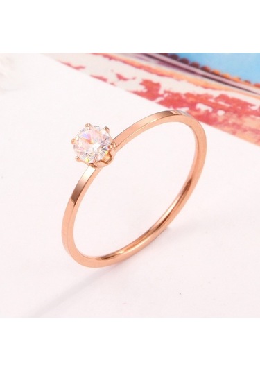 Fastbuy Çok Renkli Rose Gold Very Fine 6-claw Diamond Titanium Steel Women's Us Size 4 Ring Çok Renkli