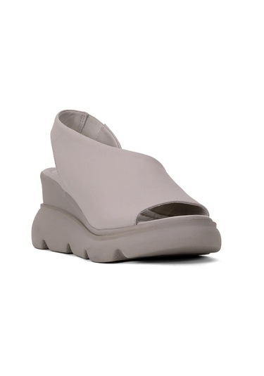 Elit Lyna Kadın Hakiki Deri Dolgu Topuk Sandalet Gri Gri