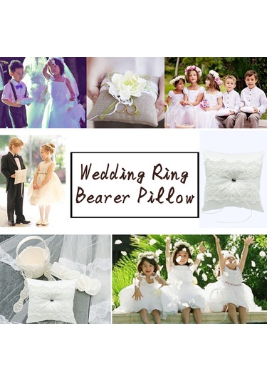 Symbee Düğün Yüzük Yastığı - Beyaz Saten, Askı Ve Dantel İle 20x20cm, 96g Ağırlık Beyaz