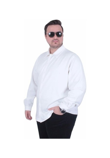 Starbattal Erkek Büyük Beden Uzun Kollu Gömlek 25727 Ekru Ekru