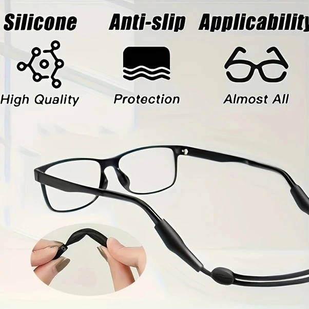 Trendooze Sunshine022 3 Bölümlü Ayarlanabilir Silikon Gözlük Tutucu Spor Kayışı 9-13.7 İnç Siyah