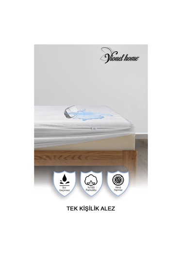 Vionel Home %100 Pamuk Yatak Koruyucu Alez Tek Kişilik Full Kenar Fitted Su & Sıvı Geçirmez