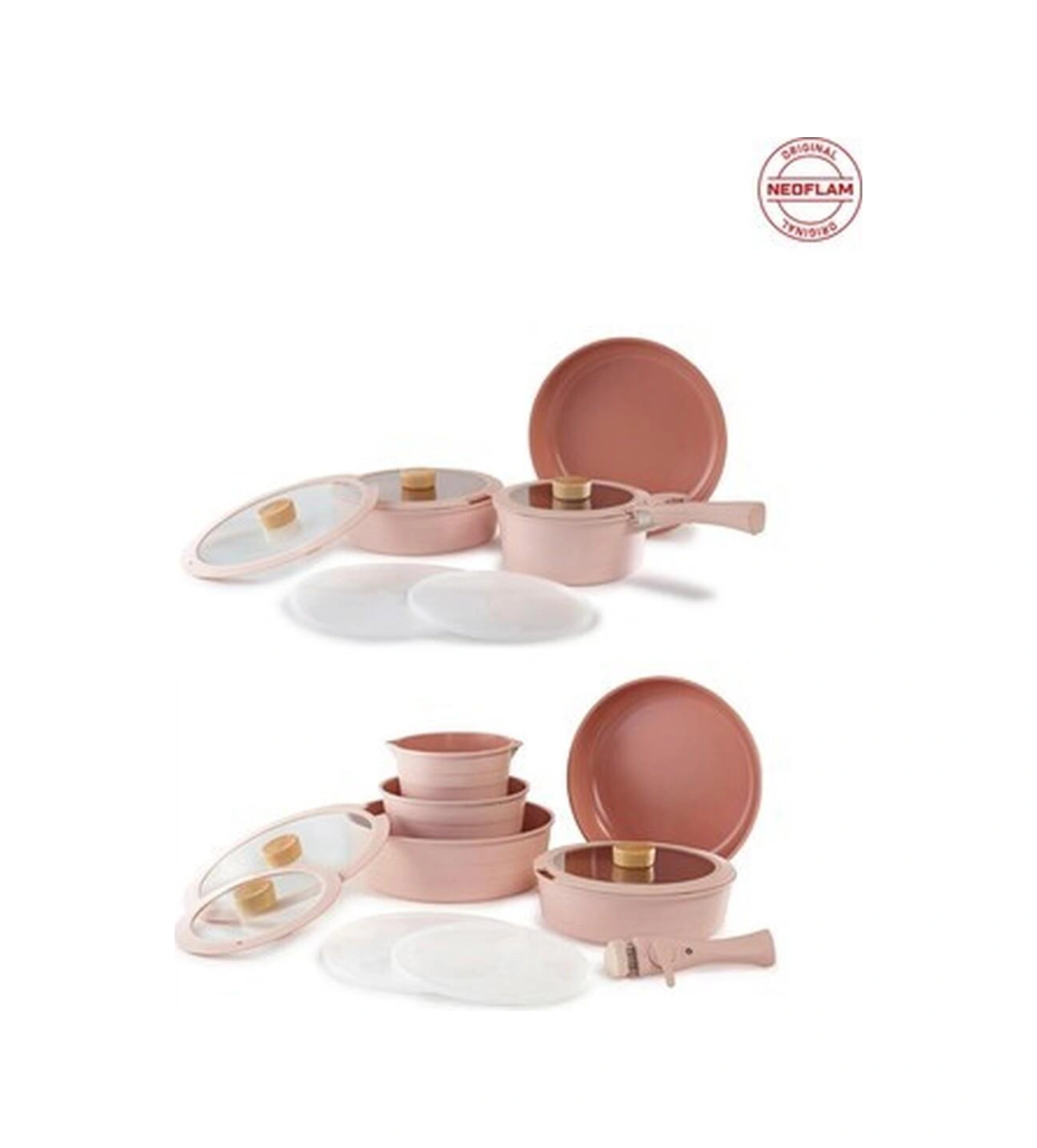 Neoflam Midas Pembe 20 Parça Ayrılabilen Saplı Iç Içe Geçebilen Indüksiyonlu Tencere Tava Seti Bakır - Siyah