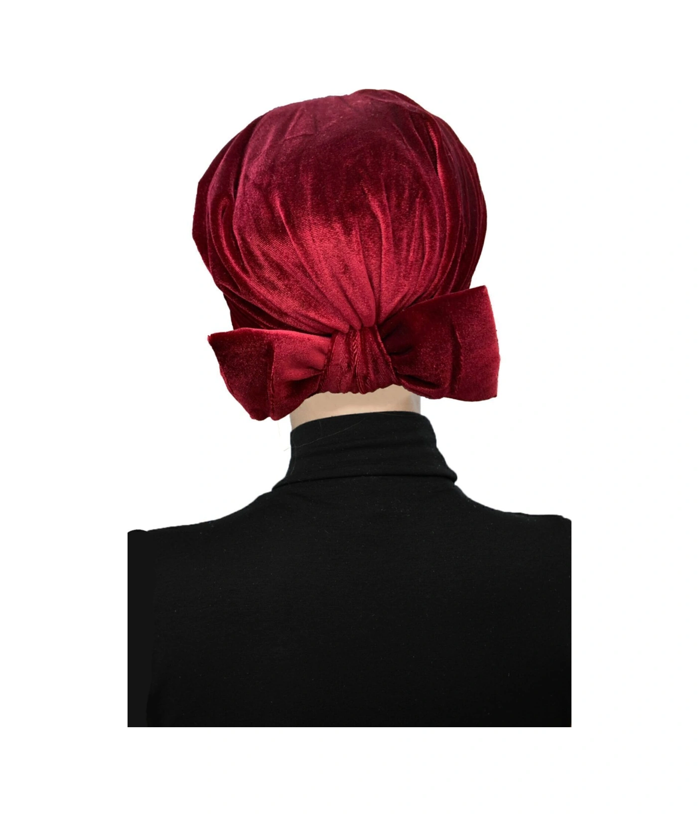 Kadife Fiyonklu Astarlı Bordo Hazır Türban Tesettür Bone Bordo