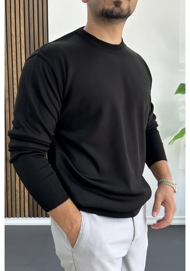 Erkek Bisiklet Yaka Normal Kalıp Kazak Siyah Edw410 Siyah