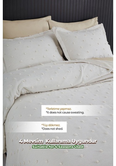 Evlen Home Ash Pike Takımı Yatak Örtüsü Seti Çift Kişilik Pamuklu 3 Parça Yumuşak Günlük Beyaz