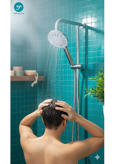 Krom Işıltılı/beyaz Başlıklı, Zambak Rengi Detayları İle 3 Fonksiyonlu Kaliteli Ve Dayanıklı El Duşu Krom