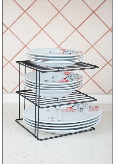 Magic Objects Siyah 3 Katlı Dolap İçi Raf Düzenleyici Mutfak Düzenleyici Tabak Bardak Düzenleyici Siyah