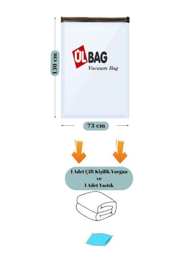 1 Adet Jumbo Boy 73 Cm X 130 Cm Çift Kişilik Yorgan Vakumlu Hurç - Vakumlu Poşet Şeffaf