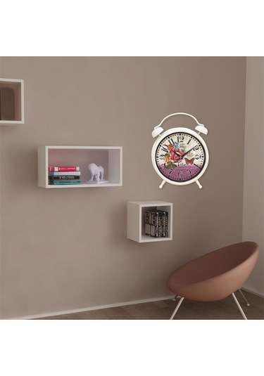 Çiçek Desenli Retro Çalar Saat Görünümlü Masa Ve Duvar Saati Çok Renkli