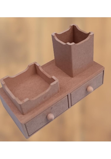 Hobi Dekoratif Kalemlik Set İkili Model Ham Mdf Ahşap Çekmece El Yapımı