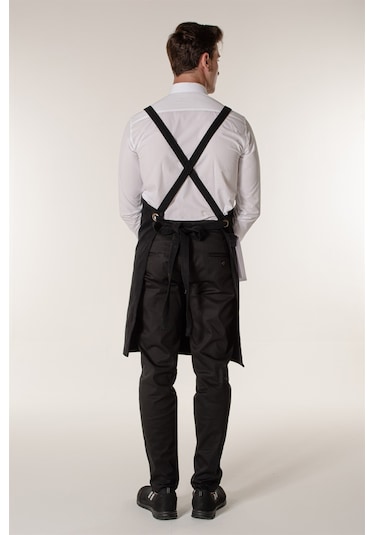 Siyah Kanvas Barista Cafe Restoran Askılı Önlük - Siyah