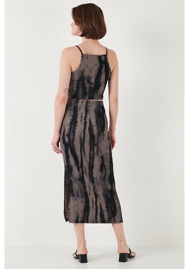 Lela Slim Fit Ip Askılı Yırtmaçlı Midi Alt-Üst Bayan Takım 5869021 Siyah