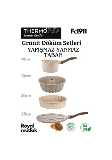 Thermoad 4'lü Vizon Set (Sosluk&Sütlük - Kek Kalıbı - Tart Kalıbı - Emojili Pankek Tavası)