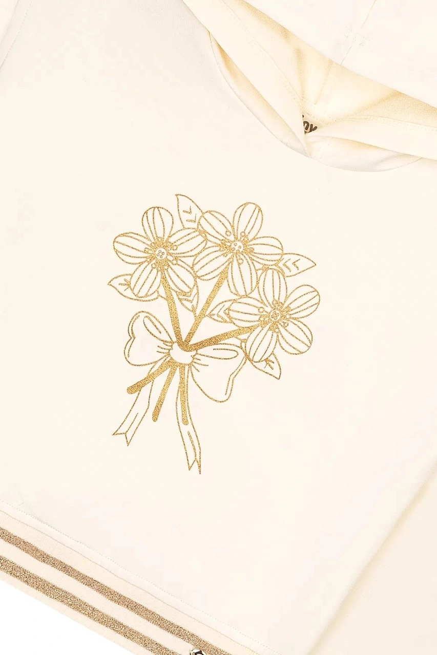 Kız Çocuk Çiçek Sim Baskılı Kapüşonlu Sweatshirt Mnt25k210 Ekru