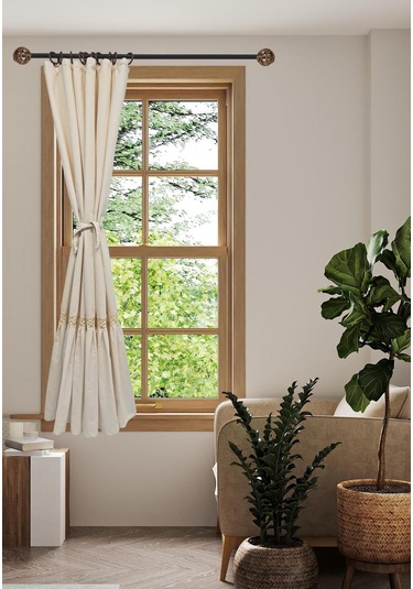 Naturel Fırfırlı Dantelli Perde Vintage Krem