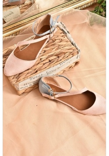 Fox Shoes Pudra/Mavi Süet Kadın Babet D726016902 Mavi