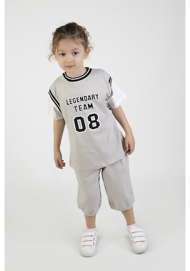 Erkek Çocuk Legendary Baskılı Kısa Kollu Diz Altı Basketball Şortlu Basic Takım 2-5 Yaş 001