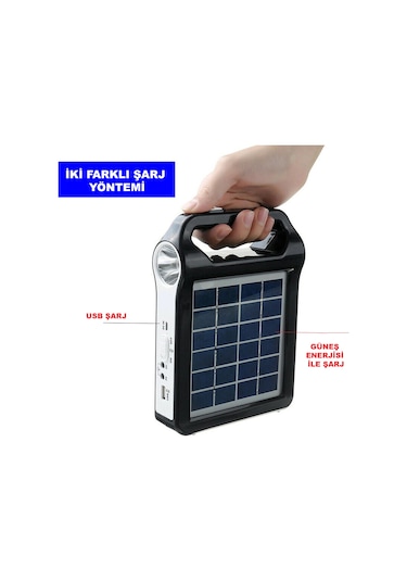 Dailylink Taşınabilir Usb Şarjlı Solar Güneş Enerjili Kamp Feneri Siyah