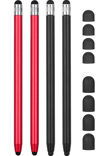 Aubyhe "4'lü Çift Uçlu Metal Stylus Kalem - Yüksek Hassasiyetli Dokunmatik Ekran Kalemi 2 Siyah 2 Kırmızı "