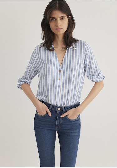 Mavi - Indigo Çizgili Bluz 122400-83979 İndigo