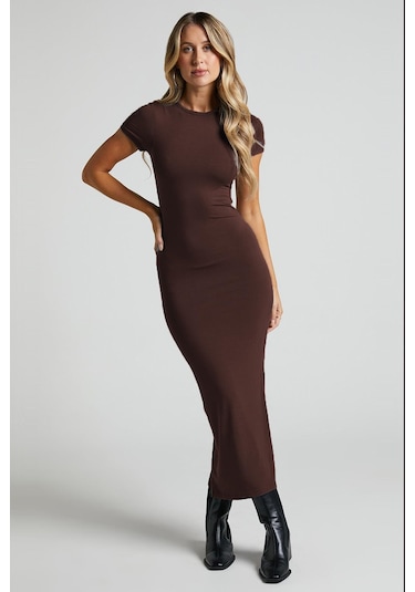 Madmext Kahverengi Basic Yarım Balıkçı Yırtmaçlı Uzun Elbise Mg1989-kahverengi Kahverengi