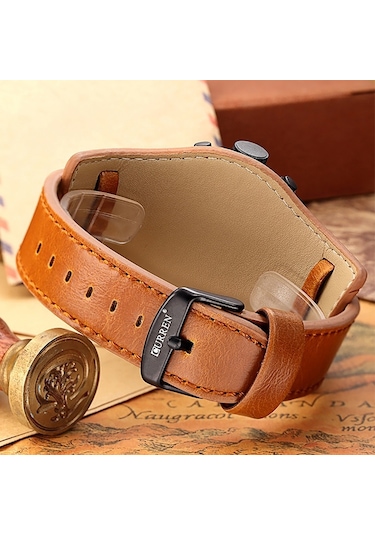 Curren M8225 Askeri Deri Quartz Erkek Kol Saati Siyah Sarı
