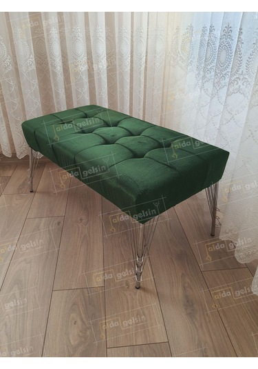 Modern Dilim Puf Ayakucu Puf Gümüş Metal Ayak 100 45 Yeşil