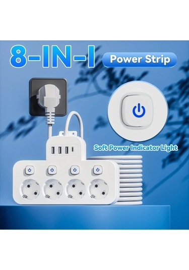 Honeybeeshop Beyaz 1 5m 5ft 4 Standart Eu Prizli 3 Usb A 1 Usb C Portlu Guvenli Priz Kisa 5 10 15 Ayak Uzatma Kablosu Ev Ofis Seyahat Uygun