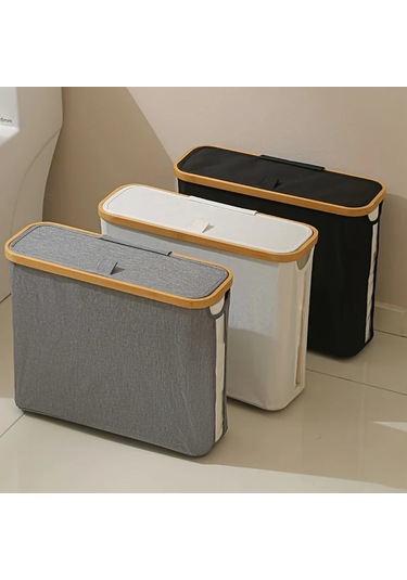 Sunshine011 Gri Sku 1 Adet Bambu Kağıt Havlu Tutucu, Çift Bölmeli Modern Banyo Depolama Sepeti Gri