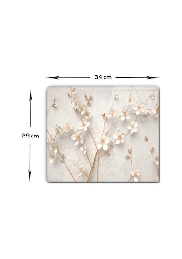 Cam Kesme Tablası - Cam Kesme Tahtası Beyaz Çiçek 29cm X 34cm