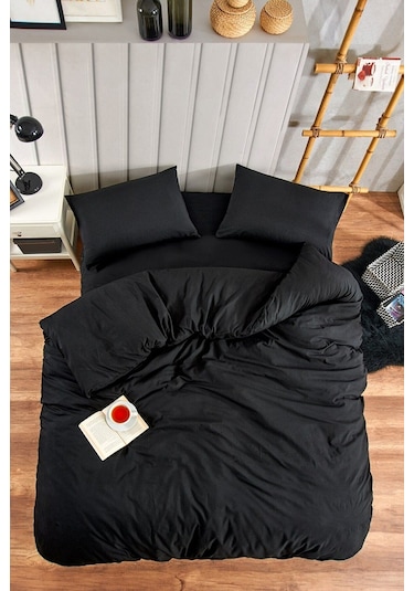Çarşafı Lastikli 120lik Yataklar İçin Düz Renk Nevresim Takımı Siyah