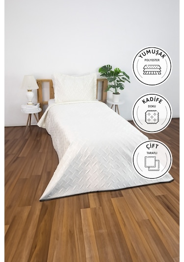 Queen Kadife Tek Kişilik Yatak Örtüsü - Krem Krem