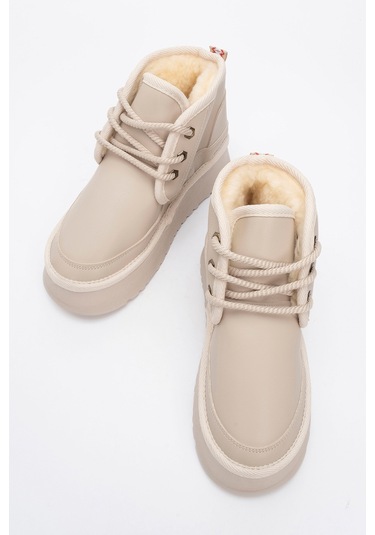 Ovela Bej Cilt Kalın Taban Bağcıklı Kadın Spor Bot Bej