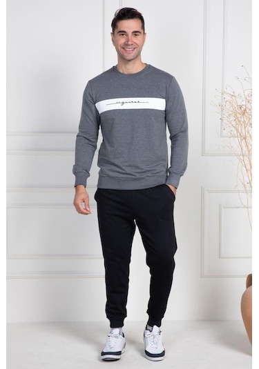Mecit Pijama Mecit 2976 Gri İki İp Örme Spor Model Erkek Pijama Takımı Gri