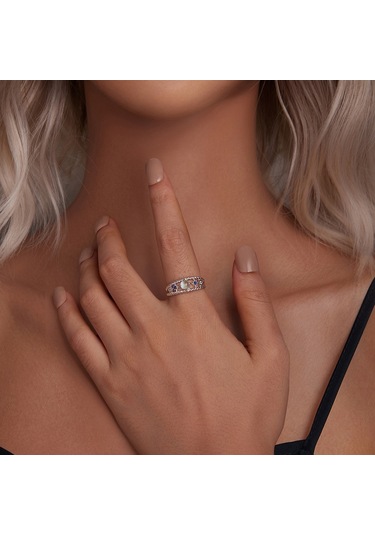 S925 Sterling Silver Platinum Plated Starry Hollow Ring, Size: No.6 Çok Renkli