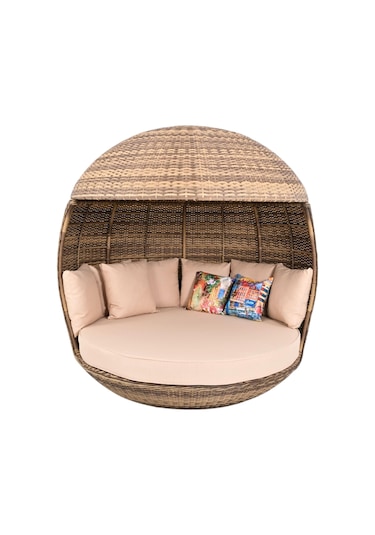 World Daybed 200 Cm Rattan Bahçe Kral Yatağı Açık Kahverengi