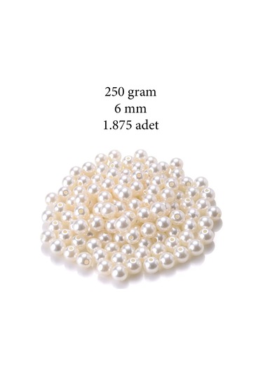 250 Gram 6mm Krem Renk Plastik İnci Boncuk Çanta Ve Takı Yapım Bo
