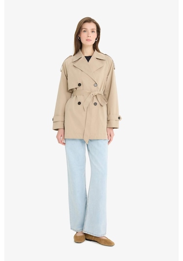 Defacto Regular Fit Kemerli Düğmeli Cepli Trençkot E8583ax25aubg501 Bej