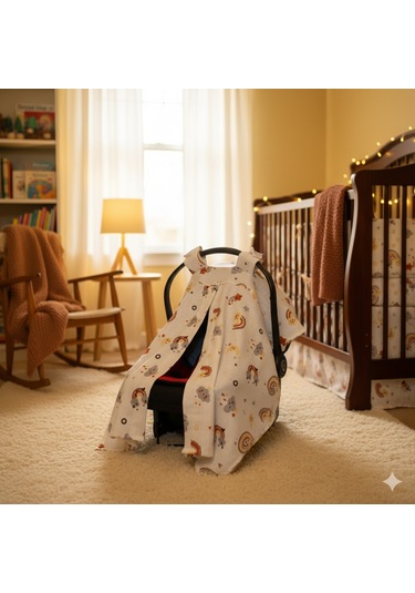 Gökkuşağı ve Yıldızlar Deseni Pamuk Müslin Kumaş Puset Örtüsü Rüya Temalı Puset Örtüsü Beyaz