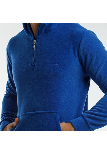 Slazenger SOLID IN Erkek Fermuarlı Dik Yaka Cepli Saks Mavi Polar