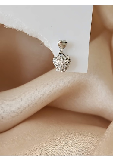 Eva Takı Store Kalp Bombeli Sallantılı Model Kıkırdak Tragus Helix Piercing Gümüş Renk Küpe Gümüş