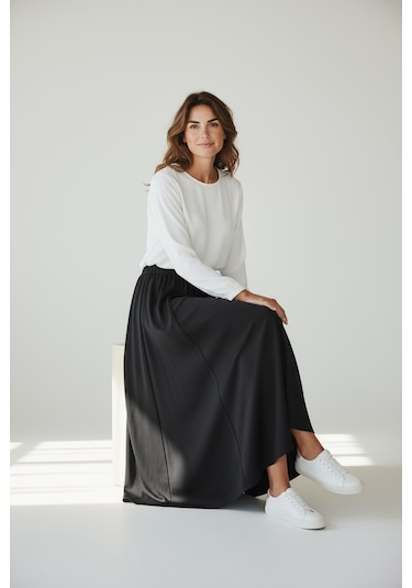 Kadın Beli Lastikli Kalın Kışlık Balık Etek Siyah