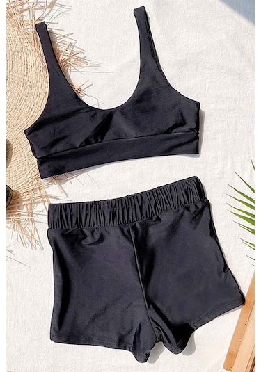 Angelsin Şortlu Tankini Bikini Takım Siyah