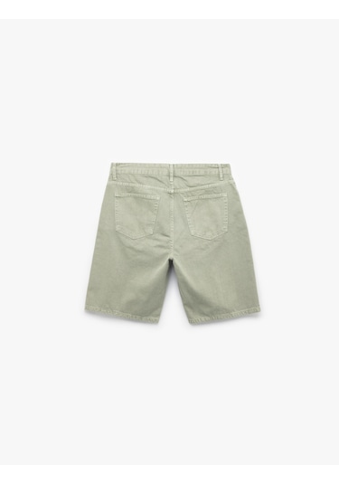 Koton Normal Bel Pamuklu Cep Detaylı Bermuda Loose Fit Jean Şort Haki 5sam40121nd Haki