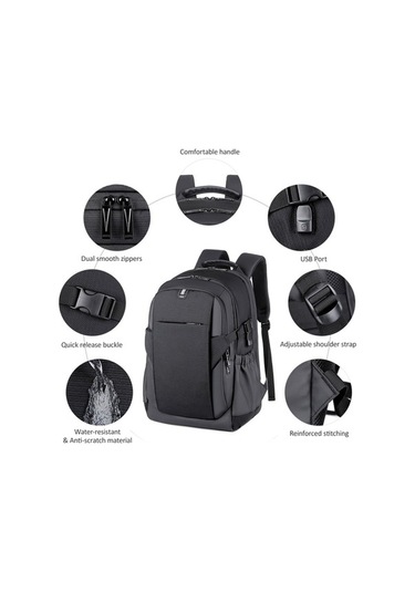 Createtech Usb Sırt Çantası Seyahat Şarj Portu Hırsızlığa Karşı Dayanıklı Bilgisayar Çantası Günlük İl Gri