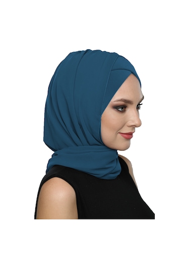 Şallı Takmatik Sade Petrol Hazır Türban Tesettür Bone Namaz Örtüsü Petrol