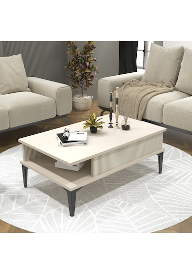 Marin Orta Sehpa , Sis Gri , Çizgi Desenli , Raflı